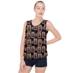 Mona Lisa Frame Pattern Bubble Hem Chiffon Tank Top