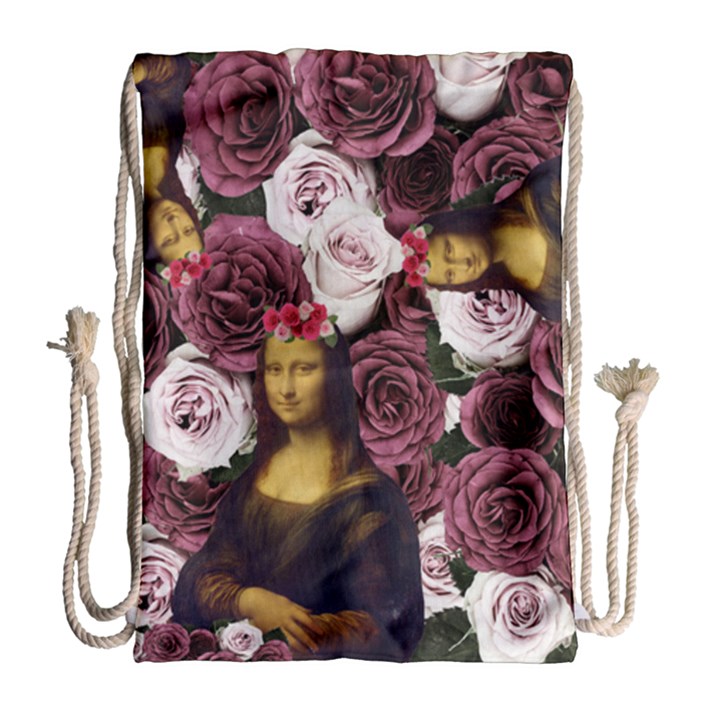 Mona Lisa Floral Black Drawstring Bag (Large)