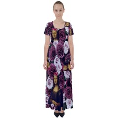 Mona Lisa Floral Black High Waist Short Sleeve Maxi Dress by snowwhitegirl