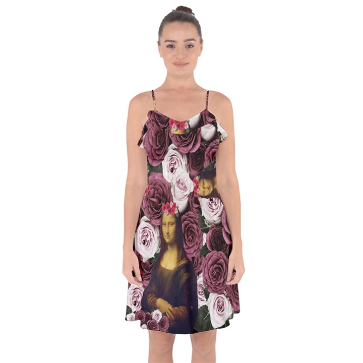 Mona Lisa Floral Black Ruffle Detail Chiffon Dress