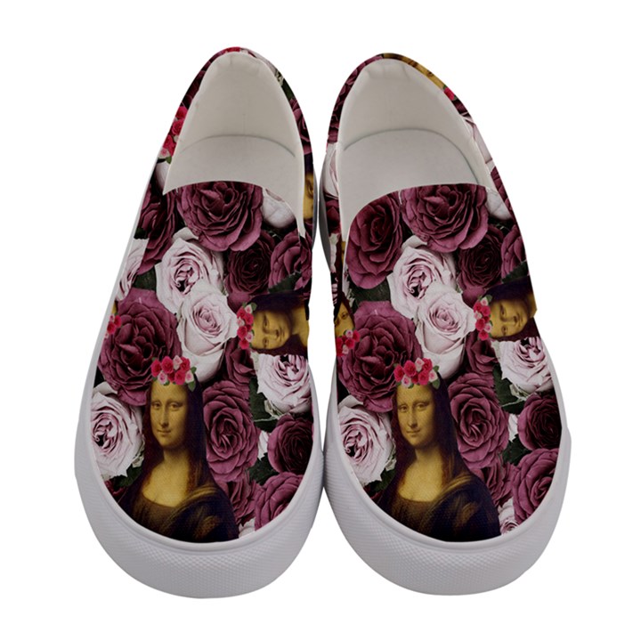 Mona Lisa Floral Black Women s Canvas Slip Ons