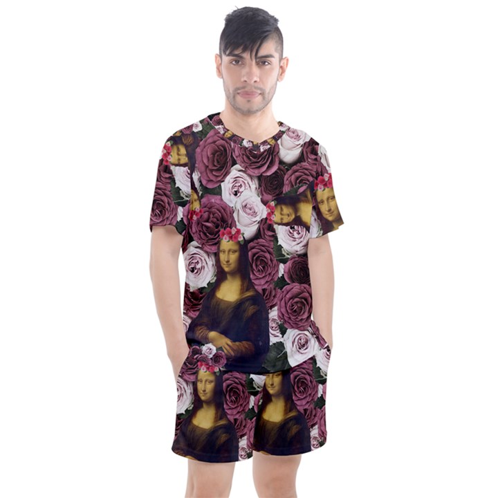 Mona Lisa Floral Black Men s Mesh Tee and Shorts Set