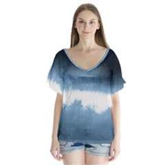 Ombre V-neck Flutter Sleeve Top by Valentinaart