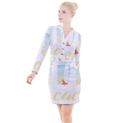 Hola Beaches 3391 Trimmed Button Long Sleeve Dress