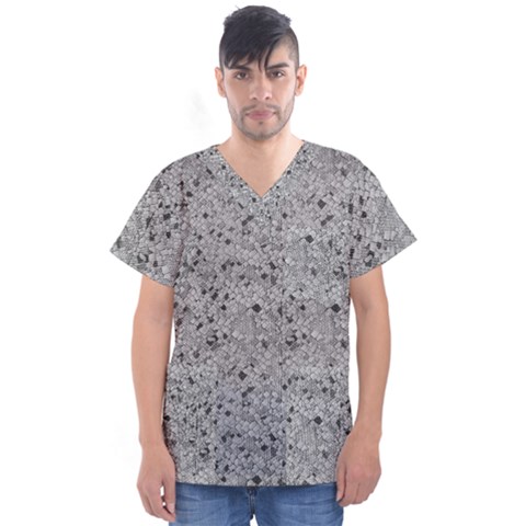 Cracked Texture Abstract Print Men s V-neck Scrub Top by dflcprints