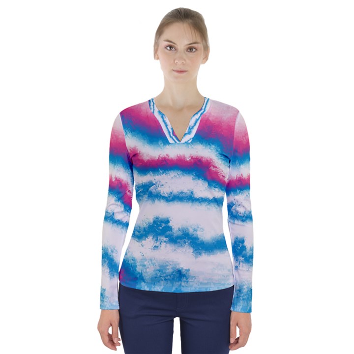 Ombre V-Neck Long Sleeve Top