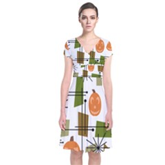 Halloween Mid Century Modern Short Sleeve Front Wrap Dress