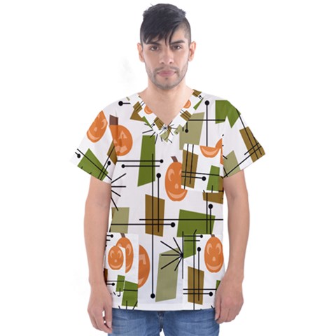 Halloween Mid Century Modern Men s V-neck Scrub Top by KayCordingly