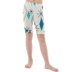 Atomic Era Diamonds (turquoise) Kids  Mid Length Swim Shorts