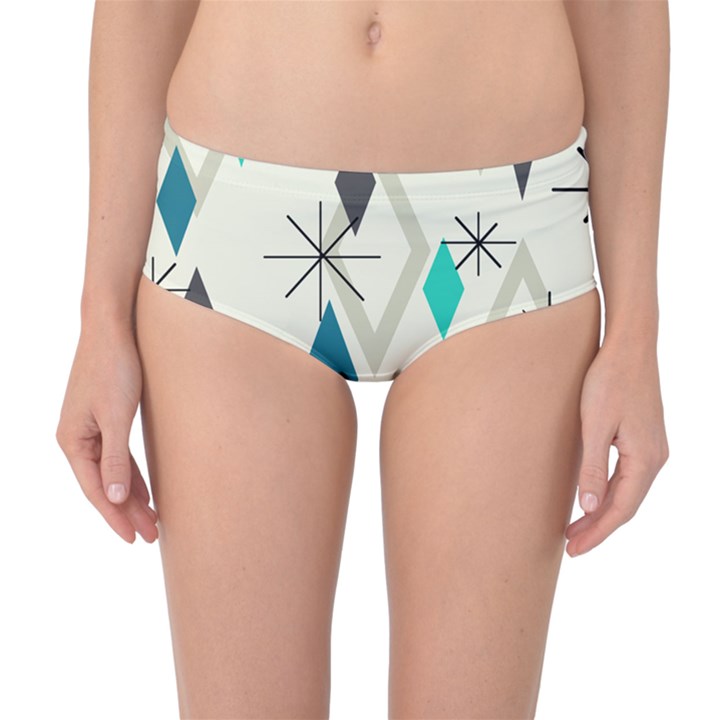 Atomic Era Diamonds (Turquoise) Mid-Waist Bikini Bottoms