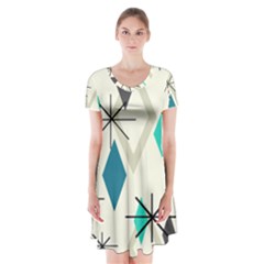 Atomic Era Diamonds (turquoise) Short Sleeve V-neck Flare Dress