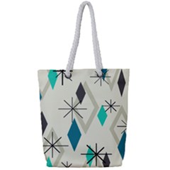 Atomic Era Diamonds (turquoise) Full Print Rope Handle Tote (small) by KayCordingly