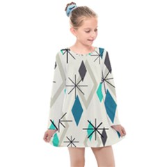 Atomic Era Diamonds (turquoise) Kids  Long Sleeve Dress