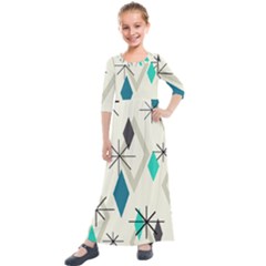 Atomic Era Diamonds (turquoise) Kids  Quarter Sleeve Maxi Dress by KayCordingly