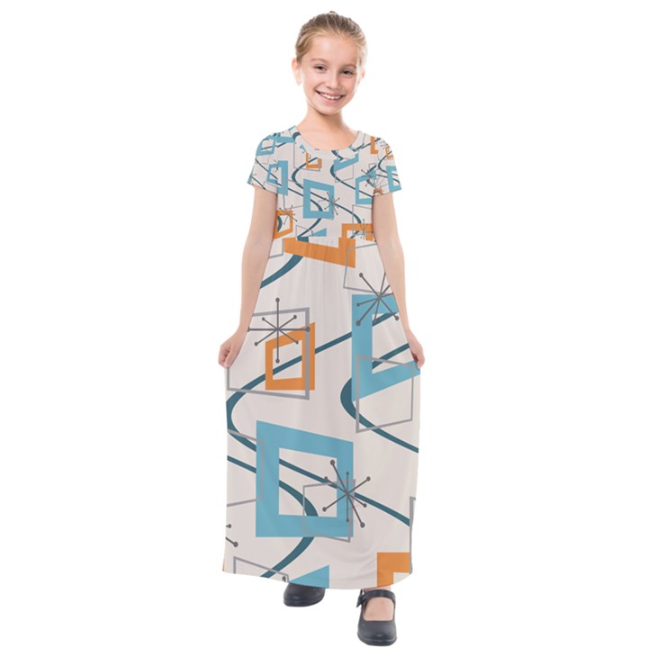 Minimalist Wavy Rectangles Kids  Short Sleeve Maxi Dress