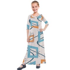 Minimalist Wavy Rectangles Kids  Quarter Sleeve Maxi Dress by KayCordingly