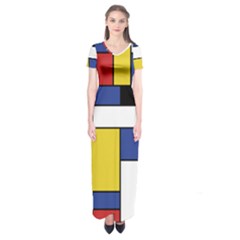 Mondrian Geometric Art Short Sleeve Maxi Dress by KayCordingly