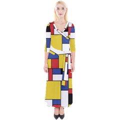 Mondrian Geometric Art Quarter Sleeve Wrap Maxi Dress by KayCordingly