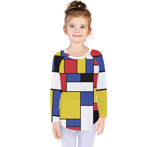 Mondrian Geometric Art Kids  Long Sleeve Tee by KayCordingly