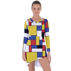 Mondrian Geometric Art Asymmetric Cut-out Shift Dress by KayCordingly