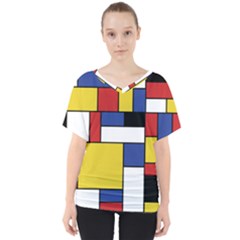 Mondrian Geometric Art V-neck Dolman Drape Top by KayCordingly