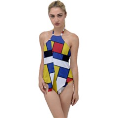 Mondrian Geometric Art Go With The Flow One Piece Swimsuit by KayCordingly