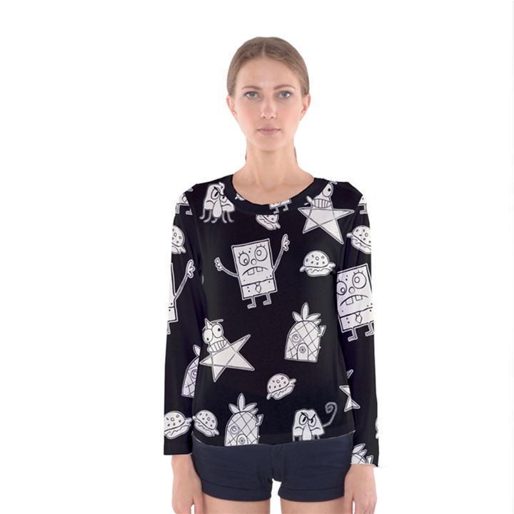 Doodle Bob Pattern Women s Long Sleeve Tee