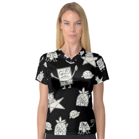 Doodle Bob Pattern V-neck Sport Mesh Tee by Valentinaart