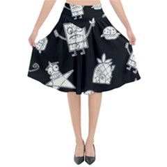 Doodle Bob Pattern Flared Midi Skirt by Valentinaart