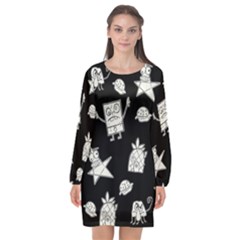 Doodle Bob Pattern Long Sleeve Chiffon Shift Dress  by Valentinaart