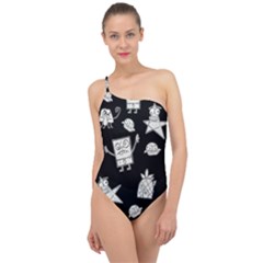 Doodle Bob Pattern Classic One Shoulder Swimsuit by Valentinaart