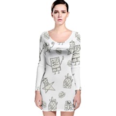 Doodle Bob Pattern Long Sleeve Velvet Bodycon Dress by Valentinaart