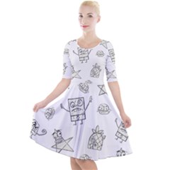 Doodle Bob Pattern Quarter Sleeve A-line Dress