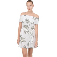 Doodle Bob Pattern Off Shoulder Chiffon Dress