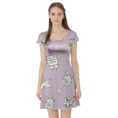 Doodle Bob Pattern Short Sleeve Skater Dress by Valentinaart