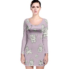 Doodle Bob Pattern Long Sleeve Velvet Bodycon Dress by Valentinaart