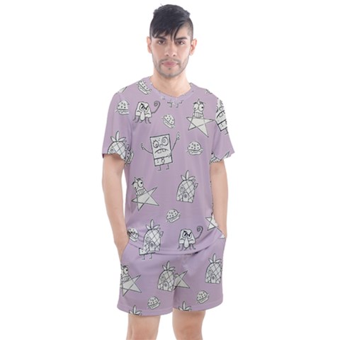 Doodle Bob Pattern Men s Mesh Tee And Shorts Set by Valentinaart