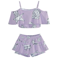 Doodle Bob Pattern Kids  Off Shoulder Skirt Bikini