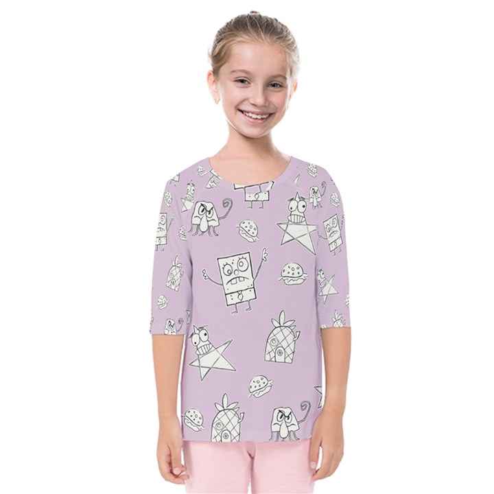 Doodle Bob Pattern Kids  Quarter Sleeve Raglan Tee