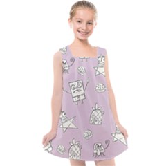 Doodle Bob Pattern Kids  Cross Back Dress by Valentinaart