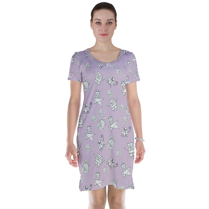 Doodle Bob Pattern Short Sleeve Nightdress