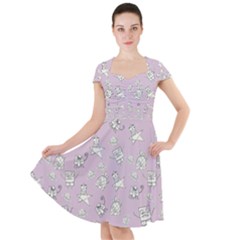 Doodle Bob Pattern Cap Sleeve Midi Dress