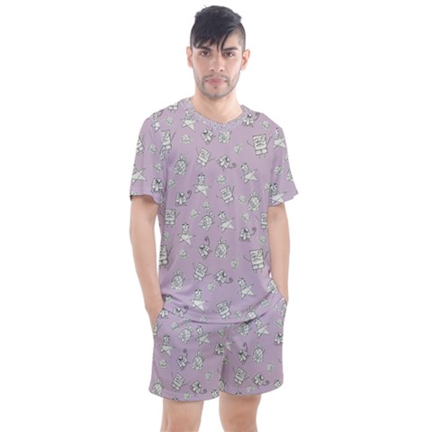 Doodle Bob Pattern Men s Mesh Tee And Shorts Set by Valentinaart