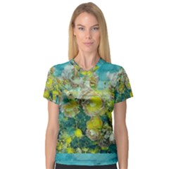 Bloom In Vintage Ornate Style V-neck Sport Mesh Tee