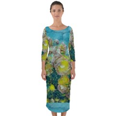 Bloom In Vintage Ornate Style Quarter Sleeve Midi Bodycon Dress by pepitasart