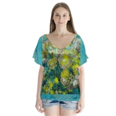 Bloom In Vintage Ornate Style V-neck Flutter Sleeve Top by pepitasart