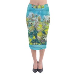 Bloom In Vintage Ornate Style Velvet Midi Pencil Skirt by pepitasart