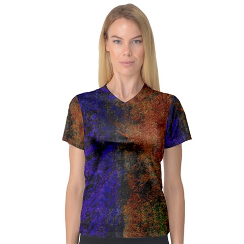 Colored Rusty Abstract Grunge Texture Print V-neck Sport Mesh Tee by dflcprints