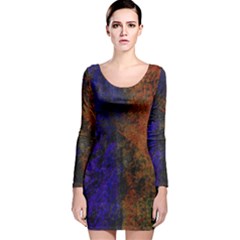 Colored Rusty Abstract Grunge Texture Print Long Sleeve Velvet Bodycon Dress