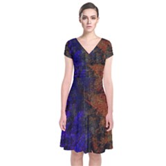 Colored Rusty Abstract Grunge Texture Print Short Sleeve Front Wrap Dress